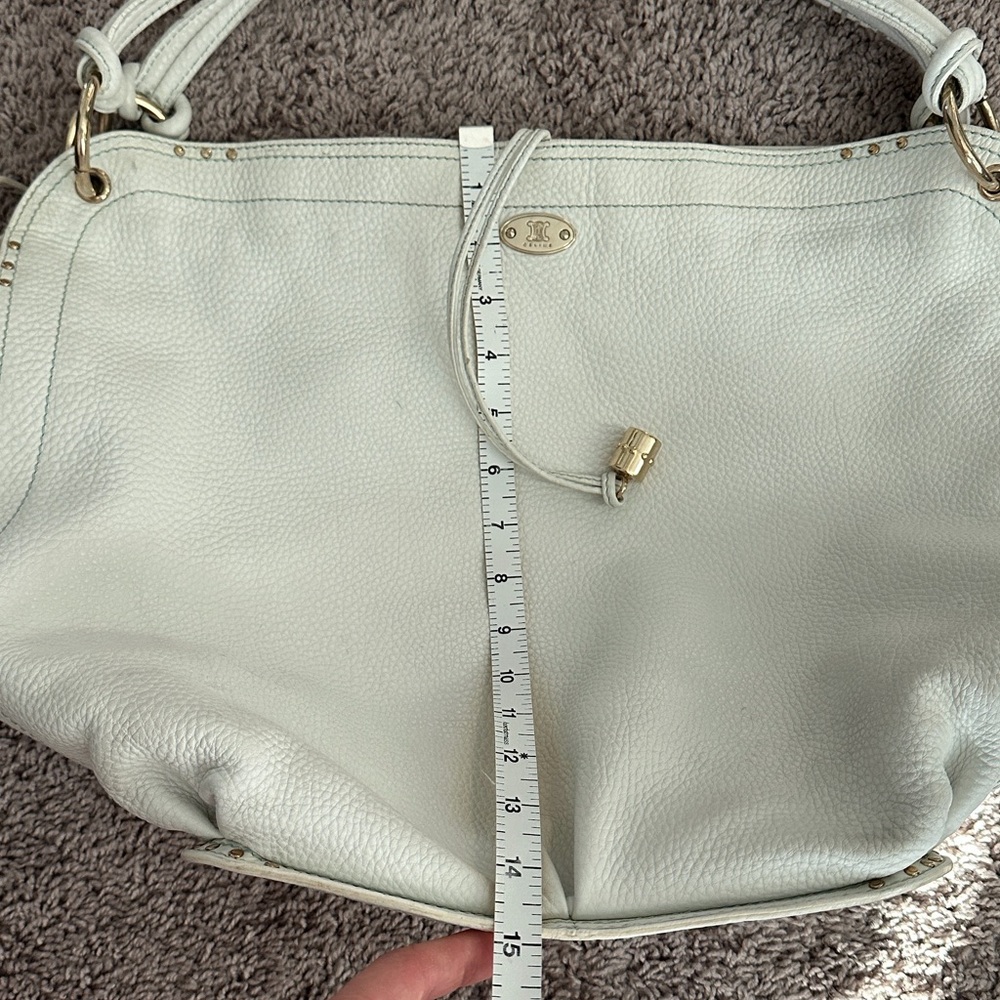 Celine White Bittersweet Large Pebbled Leather Hobo with Drawstring Vintage - Picture 13 of 16